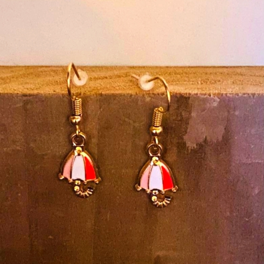 Pink white and red umbrella earrings